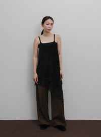 【Et】Lace-Hem Velour Crepe Asymmetry long Camisole