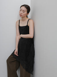 【Et】Lace-Hem Velour Crepe Asymmetry long Camisole
