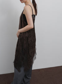 【Et】Lace-Hem Velour Crepe Asymmetry long Camisole