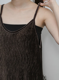 【Et】Lace-Hem Velour Crepe Asymmetry long Camisole