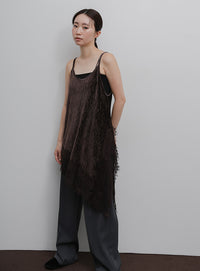 【Et】Lace-Hem Velour Crepe Asymmetry long Camisole