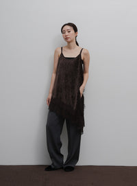 【Et】Lace-Hem Velour Crepe Asymmetry long Camisole