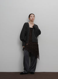 【Et】Lace-Hem Velour Crepe Asymmetry long Camisole