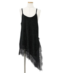 【Et】Lace-Hem Velour Crepe Asymmetry long Camisole