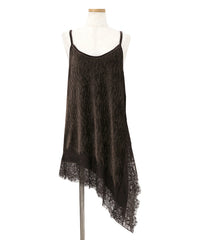 【Et】Lace-Hem Velour Crepe Asymmetry long Camisole