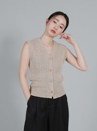 【Et】Linen-like Boucle Vest