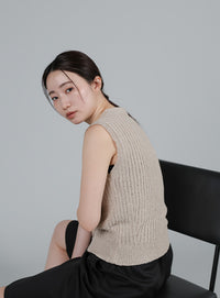 【Et】Linen-like Boucle Vest