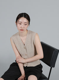 【Et】Linen-like Boucle Vest