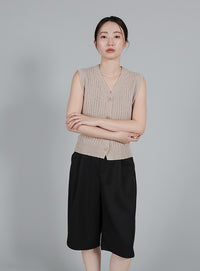 【Et】Linen-like Boucle Vest