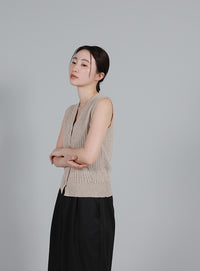 【Et】Linen-like Boucle Vest