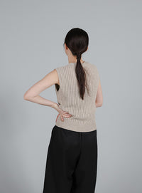 【Et】Linen-like Boucle Vest