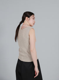 【Et】Linen-like Boucle Vest