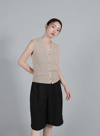 【Et】Linen-like Boucle Vest