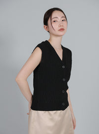 【Et】Linen-like Boucle Vest