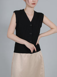 【Et】Linen-like Boucle Vest