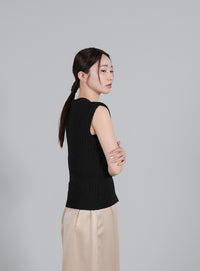 【Et】Linen-like Boucle Vest