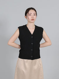 【Et】Linen-like Boucle Vest