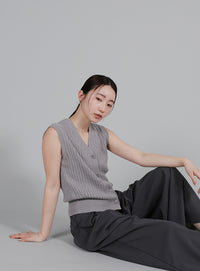 【Et】Linen-like Boucle Vest