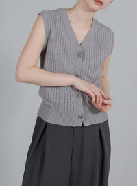 【Et】Linen-like Boucle Vest
