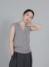 【Et】Linen-like Boucle Vest