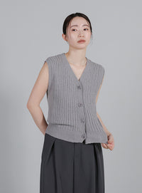 【Et】Linen-like Boucle Vest