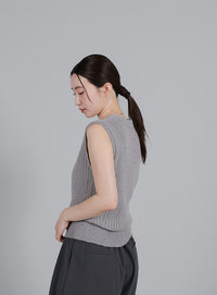 【Et】Linen-like Boucle Vest