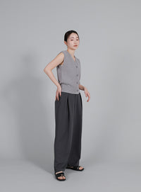 【Et】Linen-like Boucle Vest