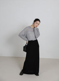 【サイズ展開あり】シャイニーストレッチナローロングスカート