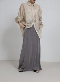 【サイズ展開あり】シャイニーストレッチナローロングスカート