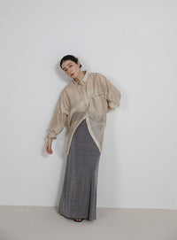 【サイズ展開あり】シャイニーストレッチナローロングスカート