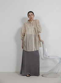 【サイズ展開あり】シャイニーストレッチナローロングスカート