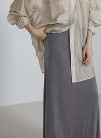 【サイズ展開あり】シャイニーストレッチナローロングスカート