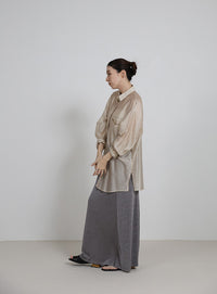 【サイズ展開あり】シャイニーストレッチナローロングスカート