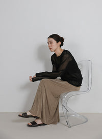 【サイズ展開あり】シャイニーストレッチナローロングスカート