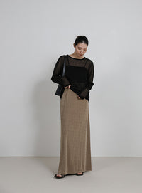 【サイズ展開あり】シャイニーストレッチナローロングスカート