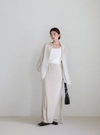 【サイズ展開あり】シャイニーストレッチナローロングスカート