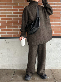 シンプルストレートワイドニットパンツ【by SON】