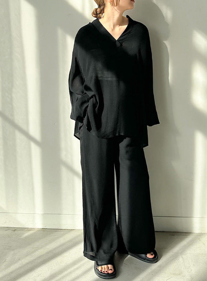 キーネックボリュームスリーブオーバーブラウス【by SON】【SALE