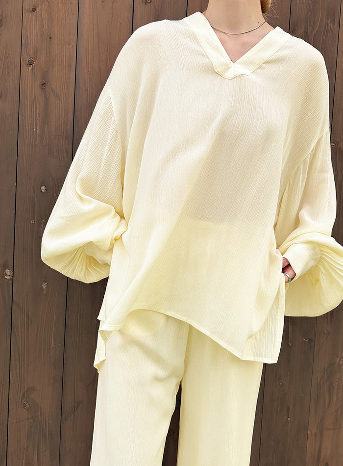 キーネックボリュームスリーブオーバーブラウス【by SON】【SALE