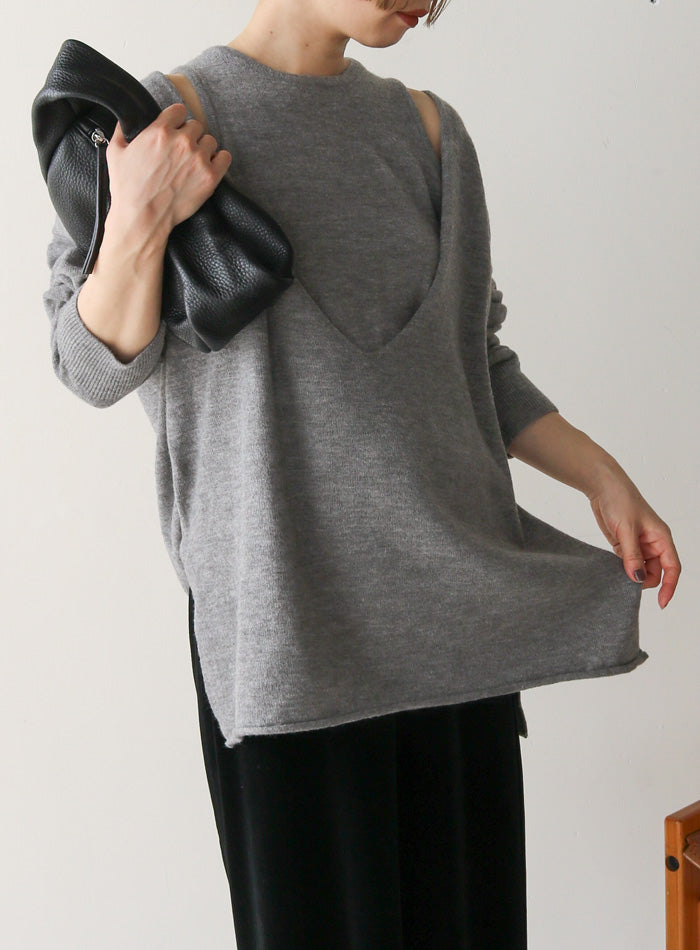 レイヤードディープVネックルーズニットセット【by SON】【SALE
