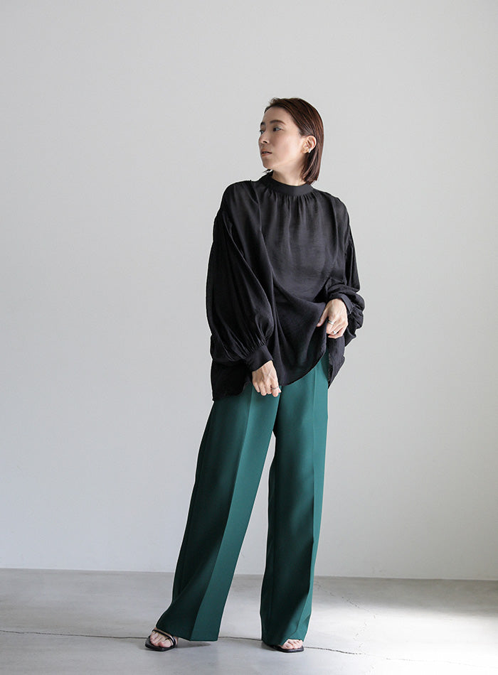 プチハイネックボリュームシアー楊柳ブラウス【SALE】