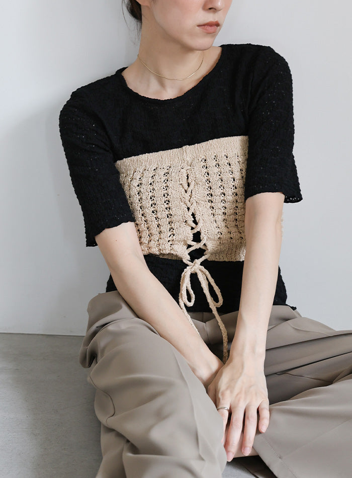 【ricaさん専用】MIRROR MIRROR レースアップビスチェ　モカグレー ricaさん専用】MIRROR MIRROR レースアップビスチェ モカグレー