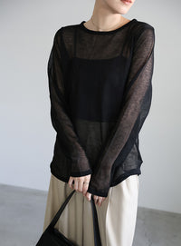 【サイズ展開あり】クルーネックシアーニットプルオーバー