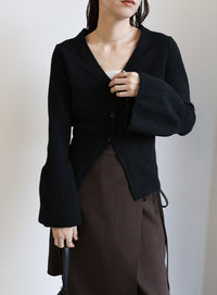 ベルスリーブVネックニットカーディガン