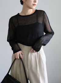 【サイズ展開あり】クルーネックシアーニットプルオーバー