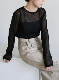 【サイズ展開あり】クルーネックシアーニットプルオーバー