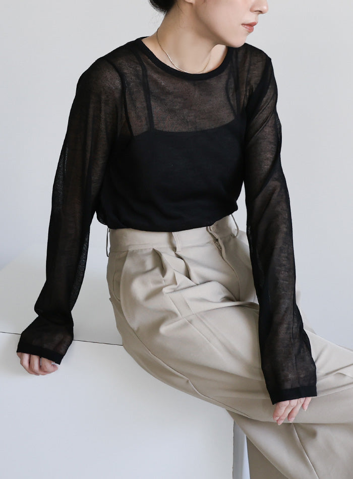 【サイズ展開あり】クルーネックシアーニットプルオーバー