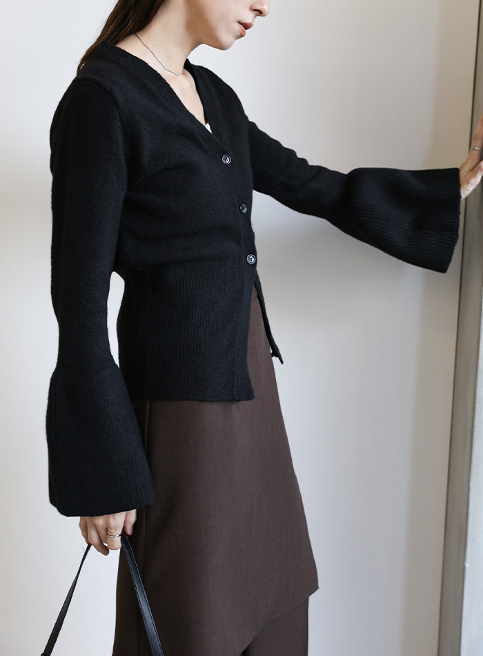 ベルスリーブVネックニットカーディガン