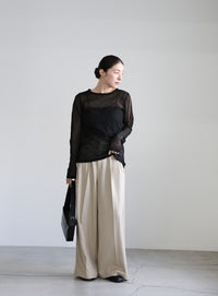 【サイズ展開あり】クルーネックシアーニットプルオーバー