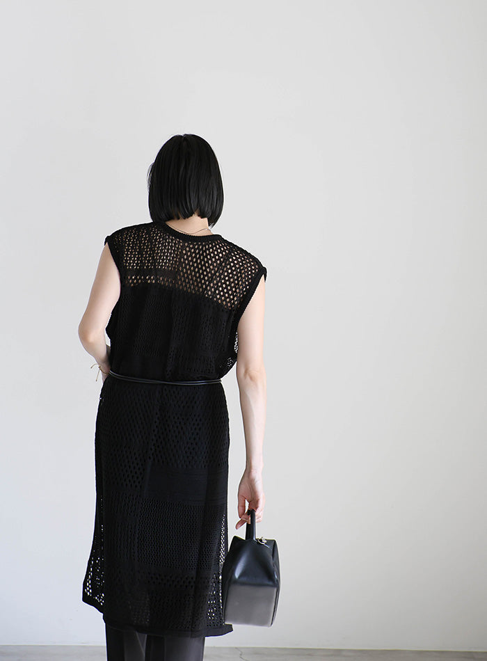 ノースリーブリネンタッチパッチワークメッシュワンピース – SELECT MOCA